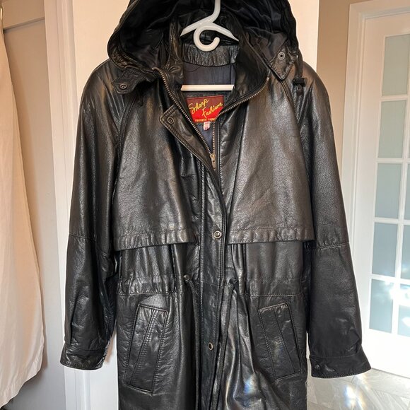 Women's Vintage Dress Leather Coat, Black, Size XS/S - Picture 1 of 6